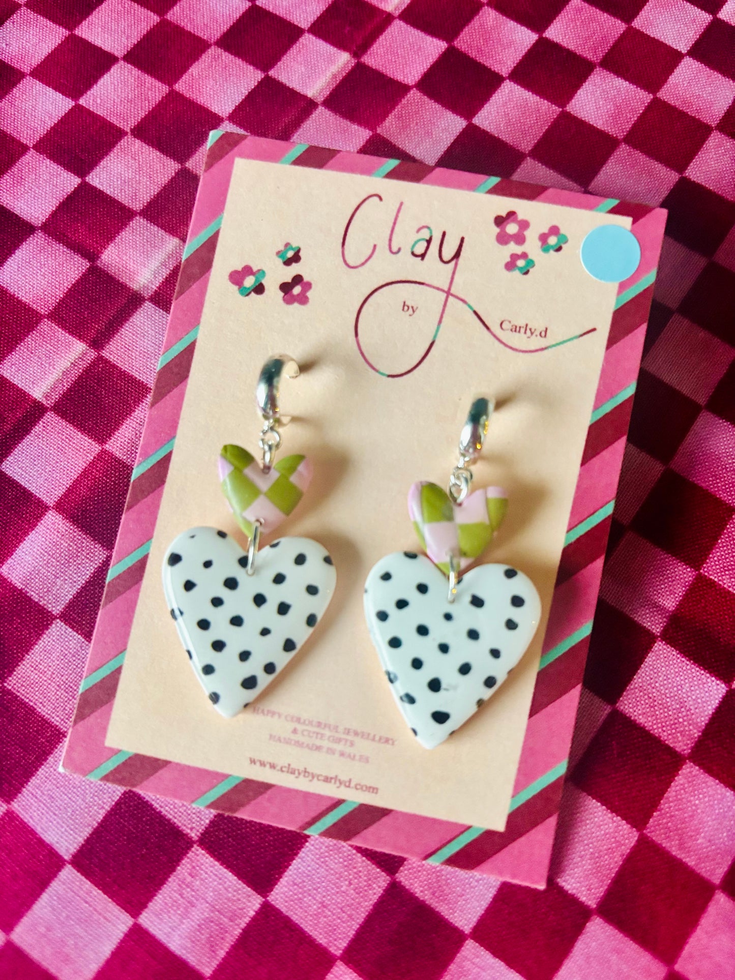 Pink & Green Checkerboard Hearts