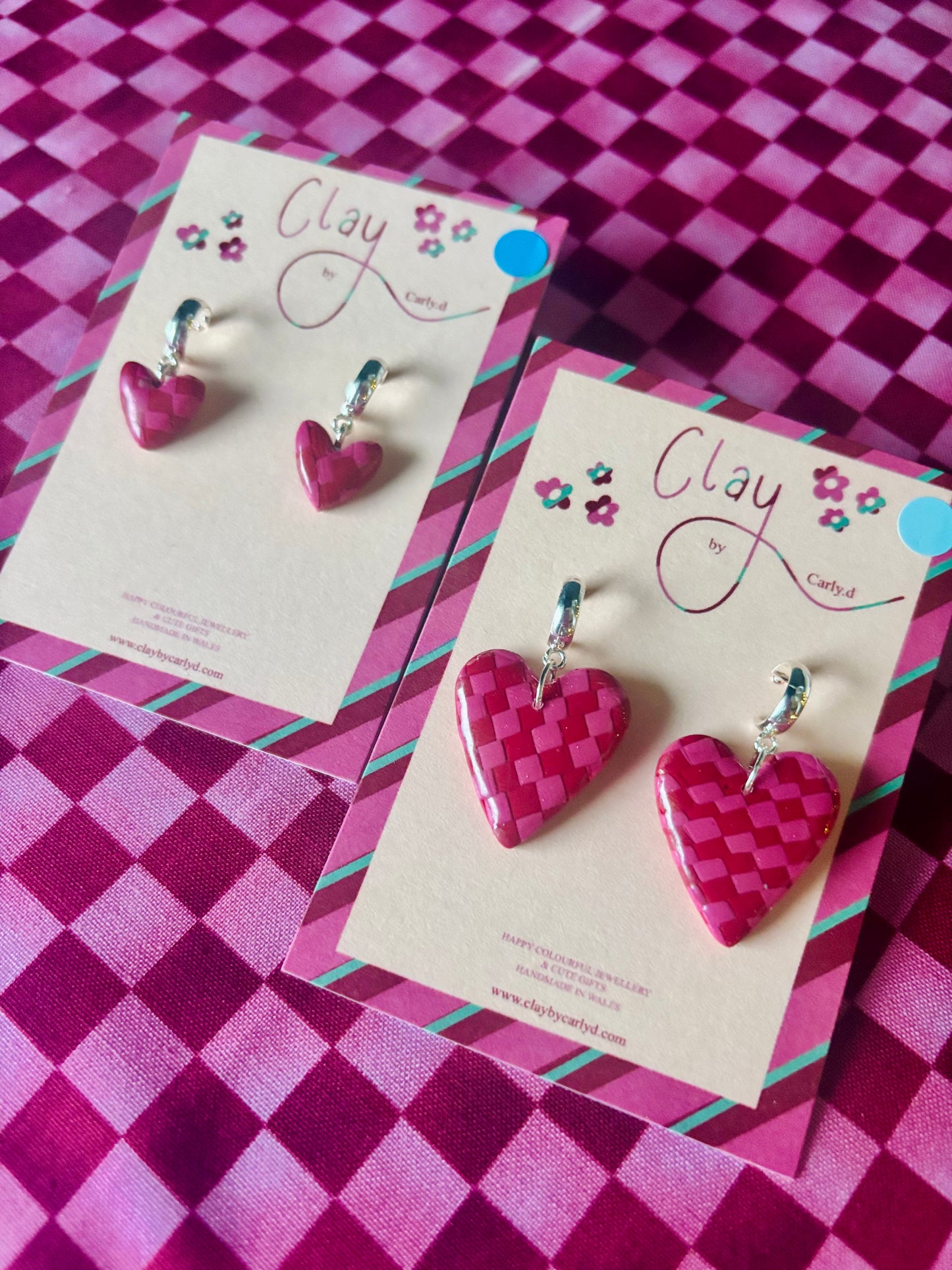 Red/Pink Hearts on Huggie Hoops