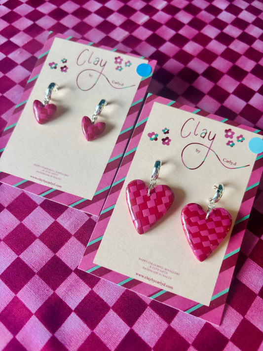 Red/Pink Hearts on Huggie Hoops